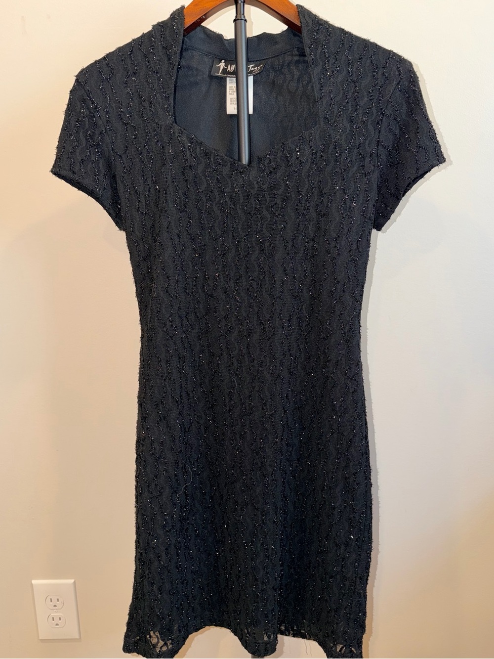 Vintage Black Beaded Lace Mini Dress 90s S/M
